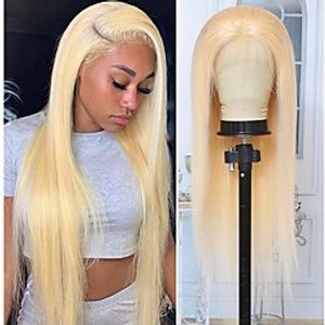 Human Hair 4x4 Closure Wig Asymmetrical style Indian Hair Burmese Hair Natural Straight Blonde Wig 180% Density Classic Easy to Carry Comfy Women's Long Human Hair Lace Wig Lightinthebox  Daily Wear Lightinthebox