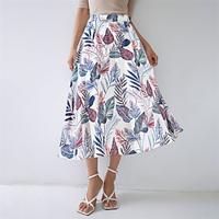 Women's Skirt Swing Midi Skirts Chiffon Print Color Block Floral Trees / Leaves Daily Date Spring Summer Polyester Chiffon Satin Elegant Fashion Black Yellow Blue Grey Lightinthebox