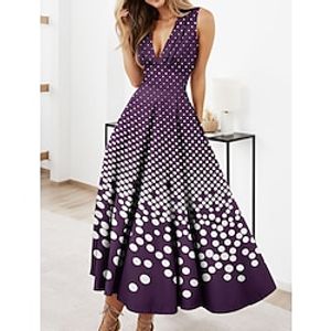 Women's Casual Dress Swing Dress Geometric Print V Neck Long Dress Maxi Dress Streetwear Maxi Street Holiday Sleeveless Regular Fit Black White Navy Blue Summer Spring S M L XL 2XL Lightinthebox
