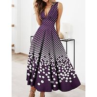 Women's Casual Dress Swing Dress Geometric Print V Neck Long Dress Maxi Dress Streetwear Maxi Street Holiday Sleeveless Regular Fit Black White Navy Blue Summer Spring S M L XL 2XL Lightinthebox - thumbnail