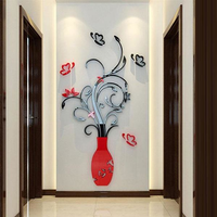 3D Flower Vase Wall Stickers Mirror Art Mural Home Room Office Decor Decal DIY Wall Art