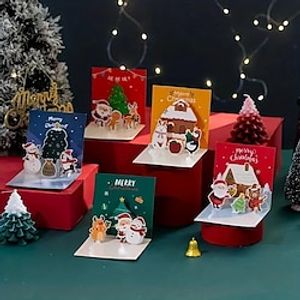 5PCS Christmas Card 3D Pop UP Santa Cards Christmas Greeting Cards Xmas Party Invitations Gifts New Year Greeting Card Kid Gift Lightinthebox