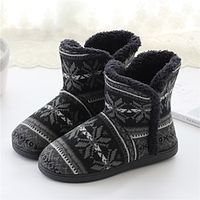 Women's Unisex Boots Home Booties Ankle Boots Winter Flat Heel Round Toe Casual Knit Canvas Loafer Embroidered Black Lightinthebox - thumbnail