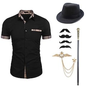 Mens 1920s Gangster Shirt with Accessories Set the Great Gatsby Retro Vintage Cosplay Costume Hat Beard Brooch Cane Lightinthebox