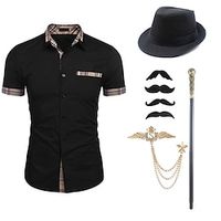 Mens 1920s Gangster Shirt with Accessories Set the Great Gatsby Retro Vintage Cosplay Costume Hat Beard Brooch Cane Lightinthebox - thumbnail