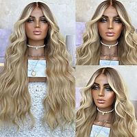 Remy Human Hair 13x4 Lace Front Wig Middle Part Brazilian Hair Wavy Blonde Wig 130% 150% Density Highlighted / Balayage Hair Natural Hairline Glueless Pre-Plucked For Women Long Human Hair Lace Wig Lightinthebox