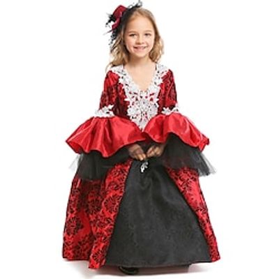 Kids Little Girls' Dress Plants A Line Dress Halloween Performance Wine Maxi Long Sleeve Gothic Beautiful Dresses Halloween Fall Winter Regular Fit 2-8 Years miniinthebox