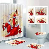 Christmas Pattner 4 Pcs Shower Curtain Set Bathroom Sets Modern Home Bathroom Decor with Bath Mat U Shape and Toilet Lid Cover Mat and 12 Hooks miniinthebox - thumbnail