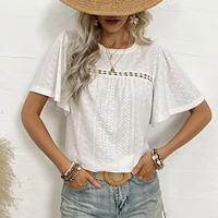 Shirt Blouse Women's White Plain Cut Out Street Daily Fashion Round Neck Regular Fit S Lightinthebox