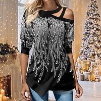 Women's Shirt Blouse Black Floral Cut Out Asymmetric Print Long Sleeve Casual Holiday Fashion Round Neck Regular Fit Floral Spring   Fall Lightinthebox - thumbnail