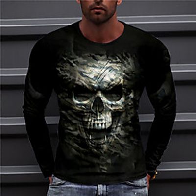 Men's Unisex Tee T shirt Shirt 3D Print Graphic Prints Skull Print Long Sleeve Daily Tops Casual Designer Big and Tall Black miniinthebox