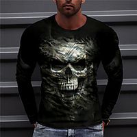 Men's Unisex Tee T shirt Shirt 3D Print Graphic Prints Skull Print Long Sleeve Daily Tops Casual Designer Big and Tall Black miniinthebox - thumbnail