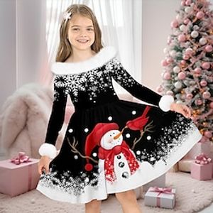 Christmas Girls' 3D Snowman Snowflake Dress Long Sleeve 3D Print Fall Winter Sports  Outdoor Daily Holiday Cute Casual Beautiful Kids 3-12 Years Casual Dress Swing Dress A Line Dress Above Knee miniinthebox