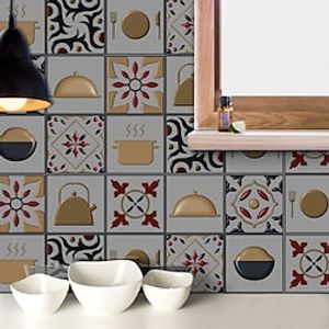 20pcs Oil Tiles Stick Style Self-adhesive Tile Easy and Wall Decals to Vintage Sticker Proof Kitchen Peel for Floor Floral Oil-proof Removable Stickers Bathroom Tile Stickers Lightinthebox