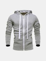 Solid Zip Up Casual Sport Hoodies