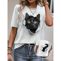 Women's T shirt Tee Animal Daily Weekend Print White Short Sleeve Fashion Round Neck 3D cat Summer Lightinthebox