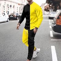 Men's Tracksuit Sweatsuit Yellow Crew Neck Graphic Color Block Casual Daily Holiday Casual Big and Tall Athletic Spring   Fall Clothing Apparel Hoodies Sweatshirts  Long Sleeve Lightinthebox - thumbnail