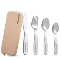 Eazy Kids Set Of 4 Cutlery Spoon Fork Knife & Tea Spoon With Silicon Pouch - Ivory