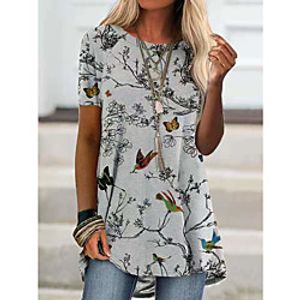Women's Butterfly T shirt Animal Print Round Neck Tops Chinoiserie Basic Top Gray miniinthebox