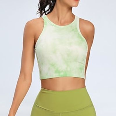 Women's Crew Neck Yoga Top Crop Top Summer Cropped Tie Dye Green Purple Yoga Gym Workout Running Tee Tshirt Tank Top Sleeveless Sport Activewear Breathable Quick Dry Comfortable Stretchy Slim Lightinthebox