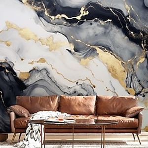 Abstract Marble Wallpaper Mural Black Glod Marble Wall Covering Sticker Peel and Stick Removable PVC/Vinyl Material Self Adhesive/Adhesive Required Wall Decor for Living Room Kitchen Bathroom miniinthebox