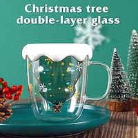 Glass Coffee Mug with Lid and Handle, 10 oz (300 ML) Christmas Tree Shaped Double Wall Insulated Glass Cups Funny Mugs for Christmas Thanksgiving Valentine's Day Creative Birthday Gifts Lightinthebox - thumbnail