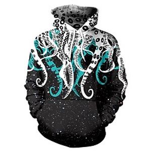 Men's Pullover Hoodie Sweatshirt Black Hooded Graphic Octopus Print Daily Sports Streetwear 3D Print Casual Big and Tall Athletic Spring Summer Clothing Apparel Hoodies Sweatshirts  Long Sleeve miniinthebox