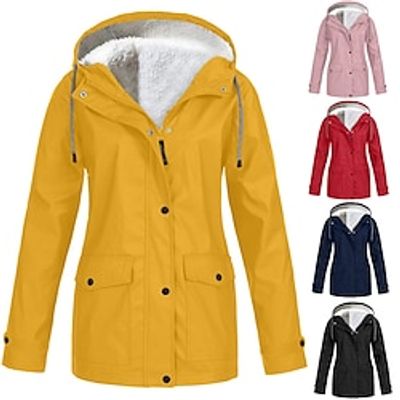 Women's Winter Coat Hoodie Jacket Windproof Warm Street Sport Daily Wear Vacation Button Pocket Drawstring with Pockets Single Breasted Hoodie Fashion Daily Plush Street Style Solid Color Regular Fit Lightinthebox