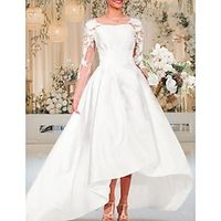 Little White Dresses Wedding Dresses Two Piece Scoop Neck Long Sleeve Asymmetrical Charmeuse OverSkirts Bridal Gowns With Embroidery Solid Color 2023 Lightinthebox - thumbnail