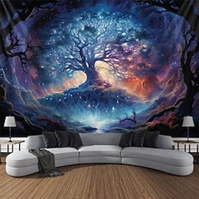 Starry Tree of Life Hanging Tapestry Wall Art Large Tapestry Mural Decor Photograph Backdrop Blanket Curtain Home Bedroom Living Room Decoration miniinthebox