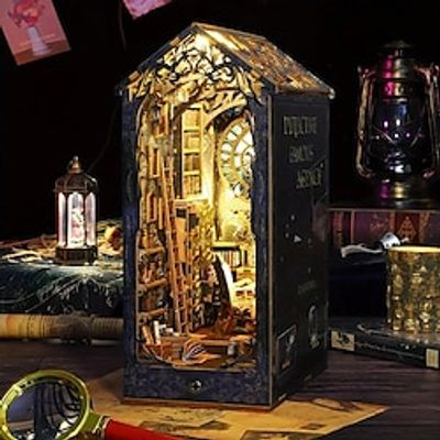 DIY Book Nook Miniature Kit, DIY Dollhouse Booknook Bookshelf Insert Decor Alley, DIY Miniature Houses Kit With Furniture And LED Light, Creative Gift For Birthdays miniinthebox