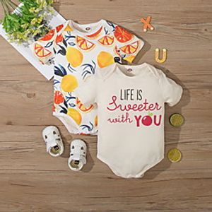 2 Packs Baby Girls' Basic Letter Print Short Sleeves Romper Orange Beige miniinthebox