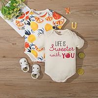 2 Packs Baby Girls' Basic Letter Print Short Sleeves Romper Orange Beige miniinthebox - thumbnail