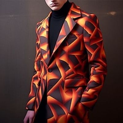 Geometry Business Men's Coat Blazer Christmas Work Wear to work Fall  Winter Turndown Long Sleeve Navy Blue S M L Polyester Weaving Jacket Lightinthebox