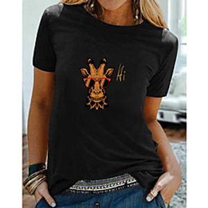 Women's T shirt Giraffe Letter Print Round Neck Tops 100% Cotton Basic Basic Top Black Lightinthebox