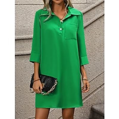 Women's Casual Dress SpringDress Mini Dress Button Street Date Streetwear Shirt Collar 34 Length Sleeve Regular Fit Black Pink Blue Color S M L XL 2XL Size Lightinthebox