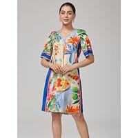 Fruit Floral Straight V-neck Mini Dress