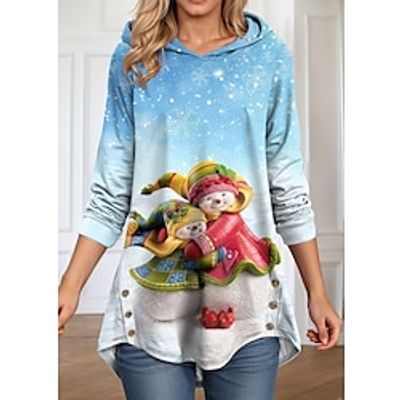 Christmas Sweatshirt Women's Hoodie Sweatshirt Pullover Snowman Sportswear Festival Print Blue Loose Fit Christmas Casual Hoodie Long Sleeve Top Micro-elastic Fall  Winter Lightinthebox
