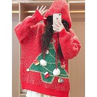 Women's Ugly Christmas Sweater Pullover Sweater Jumper Christmas Sweaters Hooded Ribbed Knit Polyester Knitted Print Fall Winter Regular Outdoor Christmas Daily Stylish Casual Soft Long Sleeve miniinthebox - thumbnail