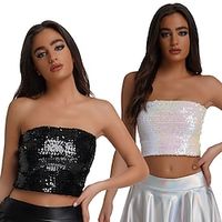Retro Vintage 1980s Shiny Metallic Tube Top Disco Women's Sequins Cosplay Costume Carnival Performance Prom Club Top Lightinthebox - thumbnail