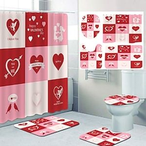 Valentine's Day Bathroom Deco 4 Pcs Shower Curtain Set Bathroom Sets Modern Home Bathroom Decor with Bath Mat U Shape and Toilet Lid Cover Mat and 12 Hooks miniinthebox