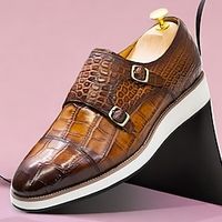 Men's Oxfords Formal Shoes Dress Shoes Walking Vintage Business Classic Office  Career Party  Evening Leather Massage Height Increasing Comfortable Lace-up Light Brown Black Fall Lightinthebox - thumbnail