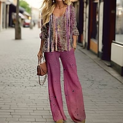 Women's Shirt Pants Sets Red Graphic Print Long Sleeve Casual Daily Fashion Round Neck Regular Fit Spring   Fall Lightinthebox