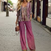 Women's Shirt Pants Sets Red Graphic Print Long Sleeve Casual Daily Fashion Round Neck Regular Fit Spring   Fall Lightinthebox - thumbnail