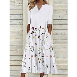 Women's Casual Dress Midi Dress White Short Sleeve Print Print Spring Summer V Neck Stylish Loose Fit 2023 S M L XL XXL 3XL miniinthebox