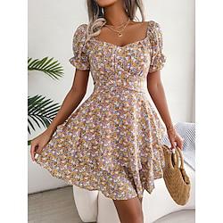 Women's Casual Dress Swing Dress Floral Print V Neck Mini Dress Streetwear Holiday Vacation Short Sleeve Summer Lightinthebox