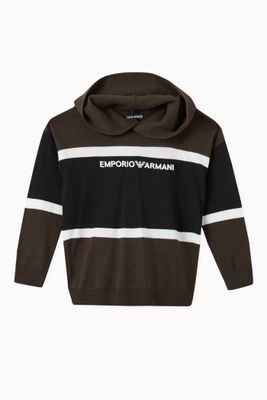 Colour Block Hoodie in Cotton Blend Knit