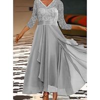 Women's Lace Dress Swing Dress Midi Dress Gray 3/4 Length Sleeve Pure Color Jacquard Fall Winter V Neck Stylish Modern 2022 S M L XL 2XL 3XL miniinthebox - thumbnail