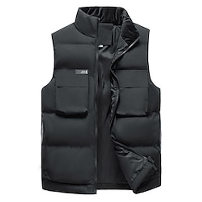 Men's Puffer Vest Winter Jacket Winter Coat Quilted Vest Warm Outdoor Going out Casual Daily Festival Plain Outerwear Clothing Apparel Black White Khaki Lightinthebox
