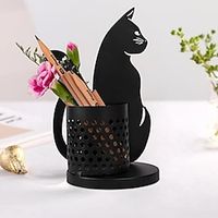 Cat Pencil Holder For Desk, Organizer Pen Holder For Bedroom/Office, Metal Cut Home Decor For Table Centerpiece, Black Gifts For Cat Lover, Pampas Grass Vase Lightinthebox